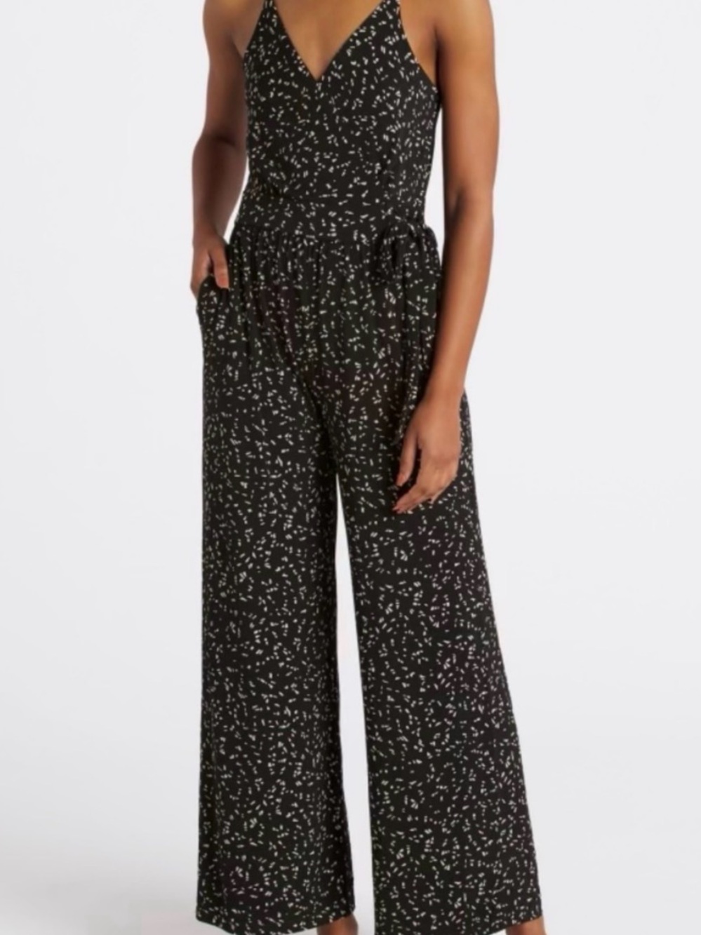 Kaileigh Navy Blue Printed Wide-Leg Jumpsuit with V-Neck